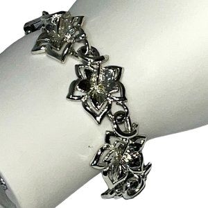 Vintage Coro Silver Tone Art Deco Maple Leaf Bracelet